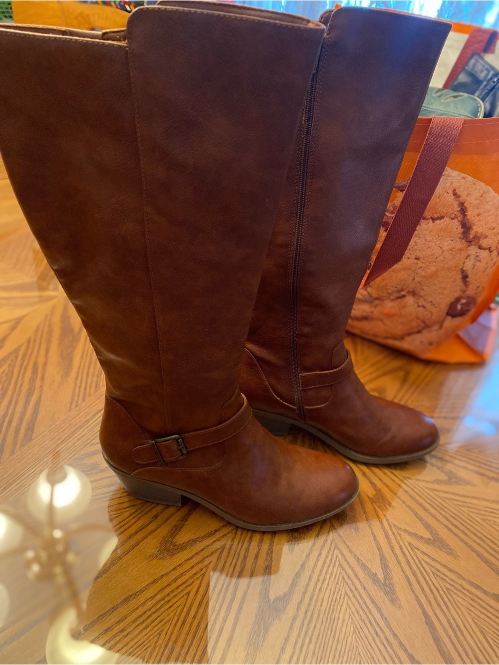 FRYE AND CO. Brown Tall Riding Boots with Side Zipper and Ankle Strap